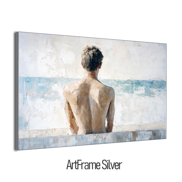 Male Collection | Back to the Sea – Minimalist Figurative Ocean-Inspired Canvas Art by Roderick Sebastiaan | ArtFrameSilverFrame