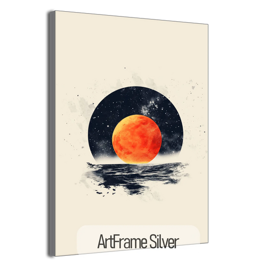 Minimalism Collection | Blood Moon Tide | Mystical Red Moon Seascape Art Print by Roderick Sebastiaan | ArtFrameSilverFrame_78c73ec7-f6f2-4d13-8701-0e4c5cd58fa1