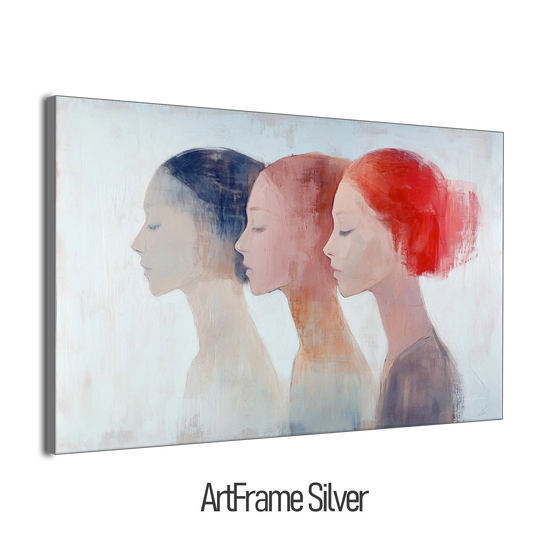 Feminine Collection | "Shifting Identities | Subtle Portrait Trio in Soft Tones and Red Accent" by Roderick Sebastiaan | ArtFrameSilverFrame_7f513622-0371-40bc-a09d-dad5e867544d