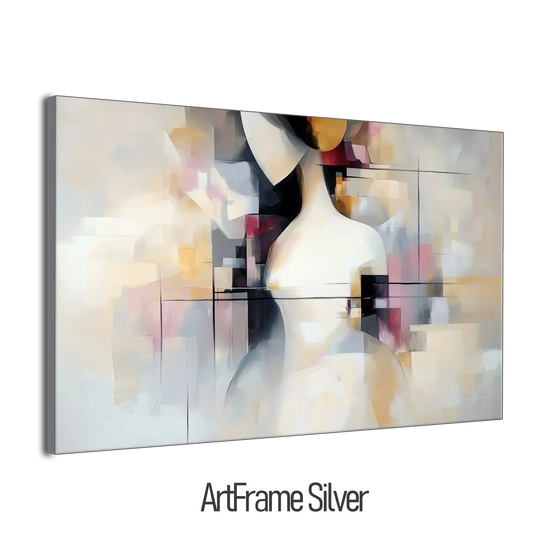 Surrealism Collection | Unspoken Dialogues | Abstract Cubist Female Silhouette with Soft Contrasts by Roderick Sebastiaan | ArtFrameSilverFrame_943d5ba0-e982-47ff-a1be-4074f460b780