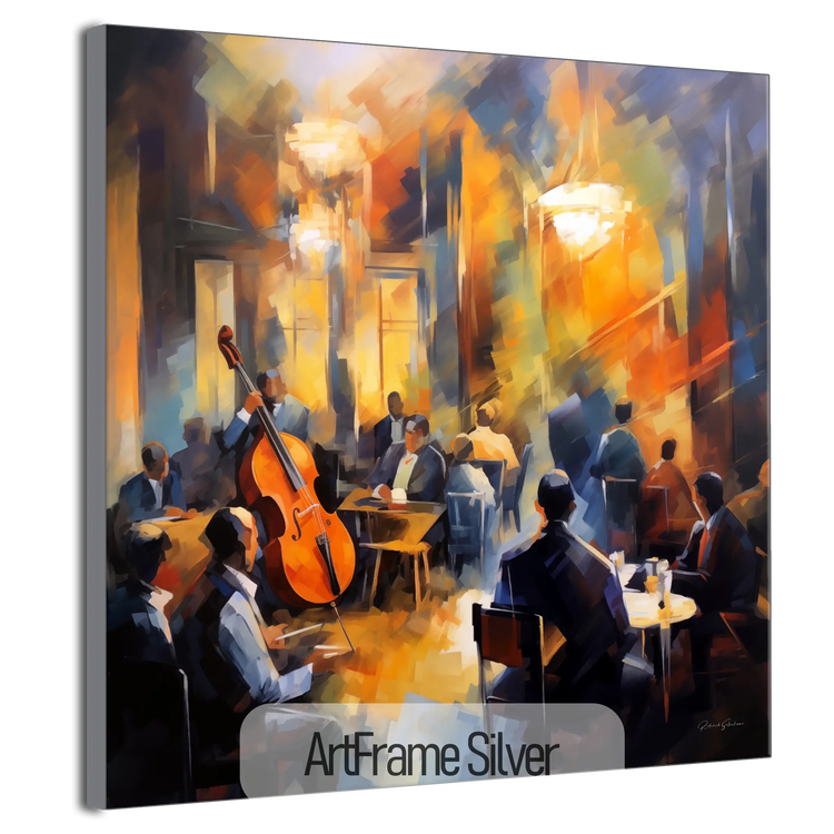 Music Collection | Echoes of Bourbon Street | Vibrant New Orleans Jazz Club Art Print by Roderick Sebastiaan | ArtFrameSilverFrame_9cd59e73-1686-4e80-8359-b3595fadea4c