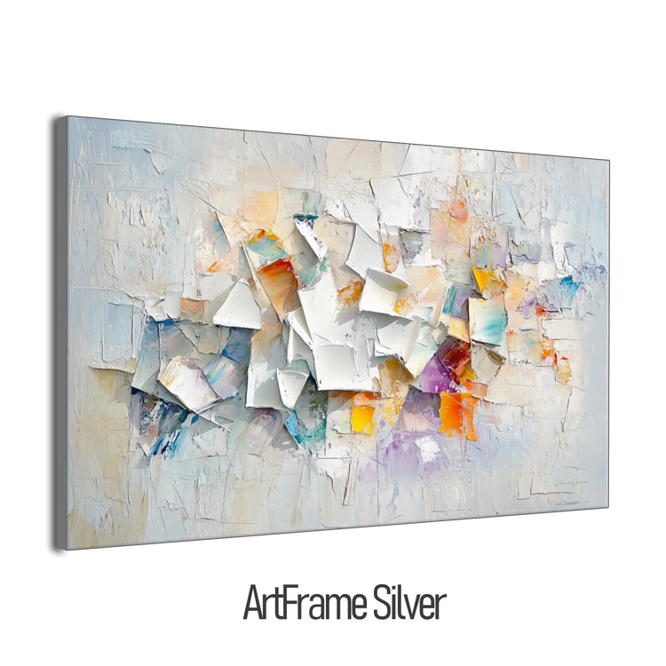 Abstract Collection | Fragments of Hope | Textured Look Abstract with Light Tones and Colourful Accents by Roderick Sebastiaan | ArtFrameSilverFrame_ad42f88a-e6f6-43c4-9b82-ff0cbb5dcbb0