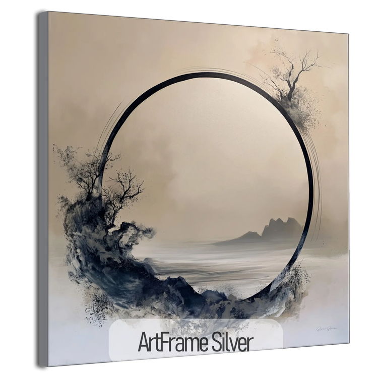 Monochrome Oasis | Tranquil Minimalist Zen Circle in Grayscale Art Print