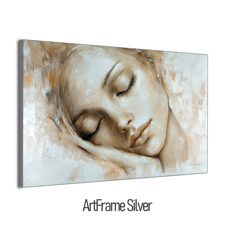 Feminine Collection | Tranquil Slumber | Serene Portrait in Soft Neutrals and Warm Hues by Roderick Sebastiaan | ArtFrameSilverFrame_b66548f7-289b-4f3f-b643-4ee71f00afe8