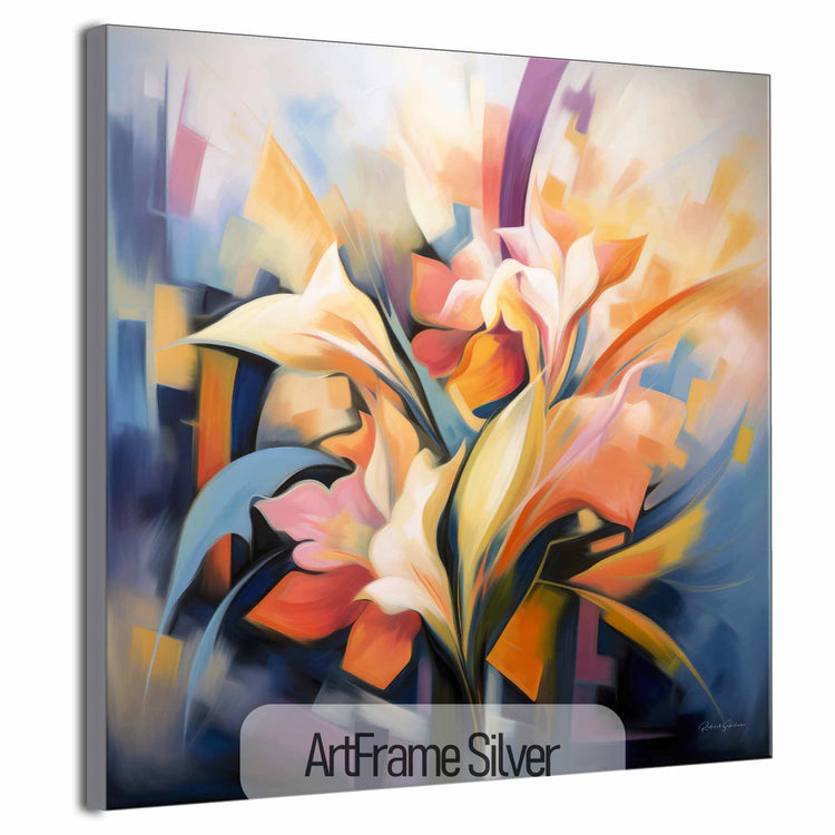 Botanical Collection | Petali di Fantasia | Colourful Flower Abstraction on Special Art Cloth by Roderick Sebastiaan | ArtFrameSilver_0a5c8a87-1392-4bfb-8d70-666e132289dc