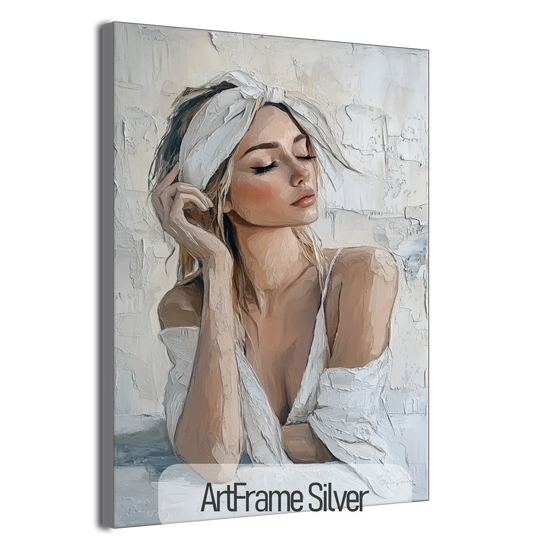 Feminine Collection | Refined Serenity | Elegant Female Portrait Art Print for Tranquil Spaces by Roderick Sebastiaan | ArtFrameSilver_0bad262d-9240-495f-883c-e1a9de25d5ad