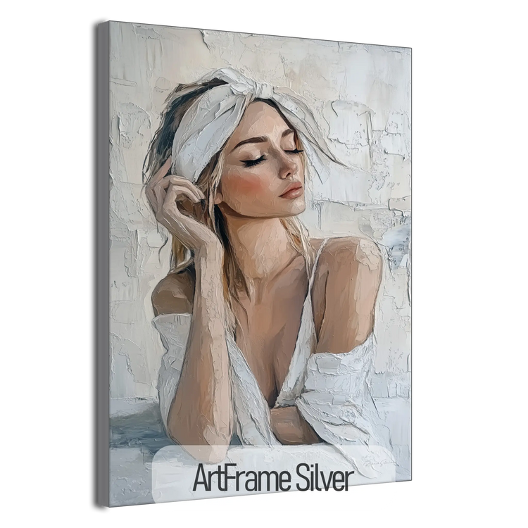 Feminine Collection | Refined Serenity | Elegant Female Portrait Art Print for Tranquil Spaces by Roderick Sebastiaan | ArtFrameSilver_0bad262d-9240-495f-883c-e1a9de25d5ad