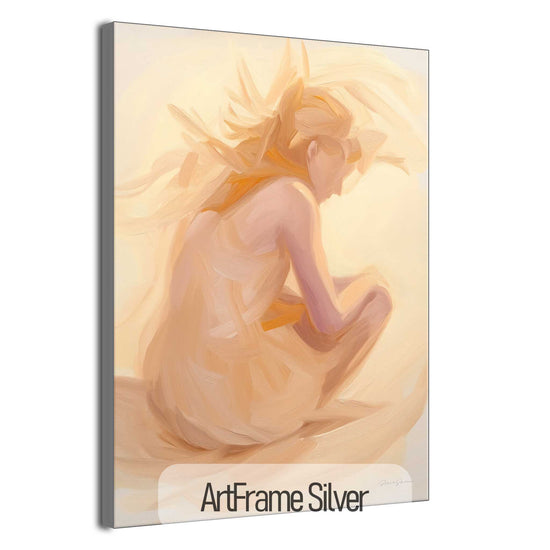 Feminine Collection | Luminous Contemplation | Serene Meditative Figure in Soft Light Art by Roderick Sebastiaan | ArtFrameSilver_19825aee-7e18-4ffc-b37c-272c919ea0c0