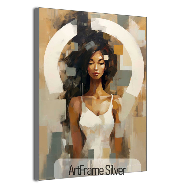 Feminine Collection | Fragmented Serenity | Abstract Realistic Female Portrait on Art Cloth by Roderick Sebastiaan | ArtFrameSilver_c85d4181-e2c9-4eef-a771-4224bb793b4e