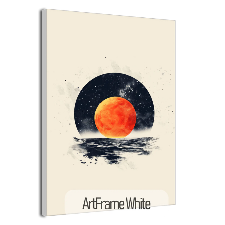 Minimalism Collection | Blood Moon Tide | Mystical Red Moon Seascape Art Print by Roderick Sebastiaan | ArtFrameWhiteFrame_01ede5d7-1043-4634-8482-086970b24cf4