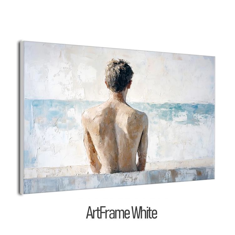 Male Collection | Back to the Sea – Minimalist Figurative Ocean-Inspired Canvas Art by Roderick Sebastiaan | ArtFrameWhiteFrame_1026e859-0e8a-4ba5-a232-6f735e100088