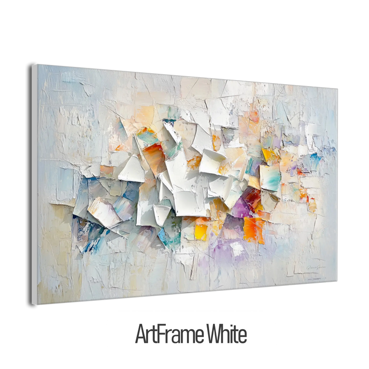 Abstract Collection | Fragments of Hope | Textured Look Abstract with Light Tones and Colourful Accents by Roderick Sebastiaan | ArtFrameWhiteFrame_17f16fb9-34f6-4fcf-8aa5-9fad9c719b8e