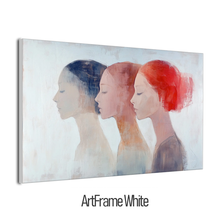 Feminine Collection | "Shifting Identities | Subtle Portrait Trio in Soft Tones and Red Accent" by Roderick Sebastiaan | ArtFrameWhiteFrame_5e127059-3959-4d93-b61e-3214af83b6fc