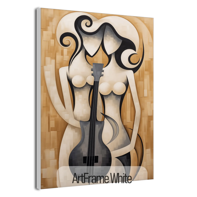 Melodic Contours | Abstract Cubist Cello Figure on Modern Art Cloth