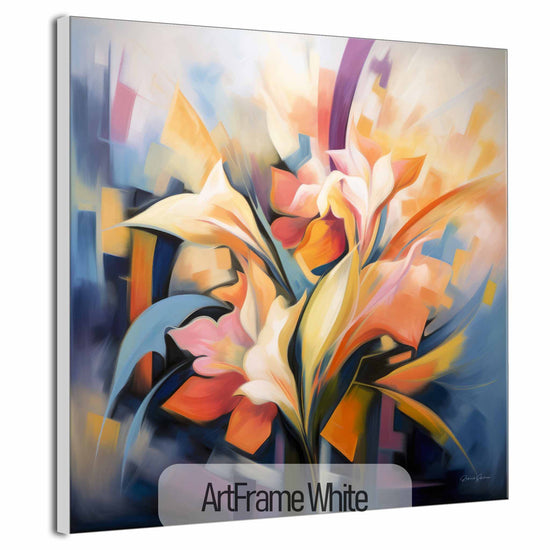 Botanical Collection | Petali di Fantasia | Colourful Flower Abstraction on Special Art Cloth by Roderick Sebastiaan | ArtFrameWhite_524ebce8-cc7d-482e-b919-5540699d49ea