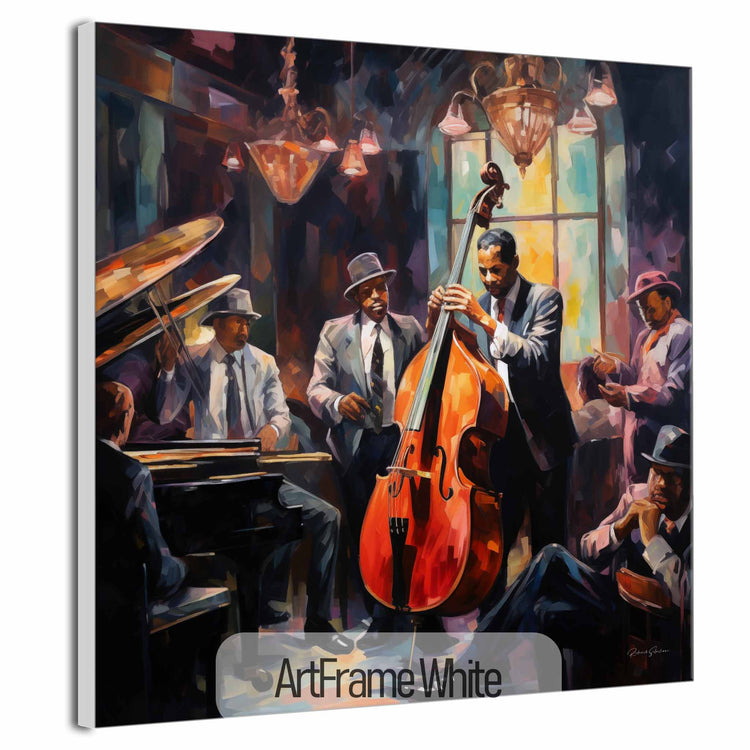 Music Collection | Pulse of Bourbon Street | Warm and Atmospheric Jazz Night on Art Frame by Roderick Sebastiaan | ArtFrameWhite_e4fea3b5-f027-42d8-87b2-193d707eb123