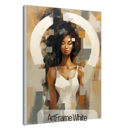 Feminine Collection | Fragmented Serenity | Abstract Realistic Female Portrait on Art Cloth by Roderick Sebastiaan | ArtFrameWhite_e6b5c34f-cc9b-4f33-b868-b9ef354b478b