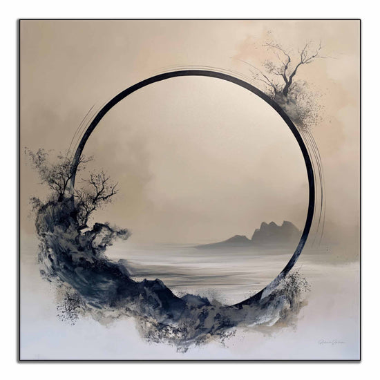 Minimalism Collection | Monochrome Oasis | Tranquil Minimalist Zen Circle in Grayscale Art Print by Roderick Sebastiaan | ArtFrame_06e7190d-1ede-47c3-817c-3f0642002aaf