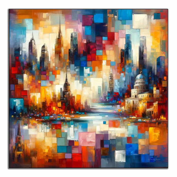 Geography Collection | Journey Around the World | Colourful Urban Mosaic on Art Cloth and Frame by Roderick Sebastiaan | ArtFrame_1d0c2c3d-25a5-44a6-963b-465b6bd3b7b6