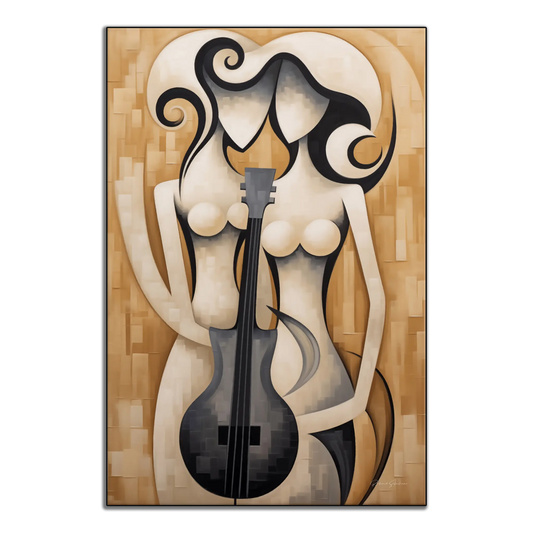 Melodic Contours | Abstract Cubist Cello Figure on Modern Art Cloth