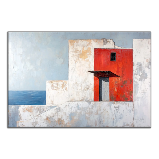 Minimalism Collection | The Red Wall | Mediterranean-Inspired Minimalist Architecture Art by Roderick Sebastiaan | ArtFrame_3df46f32-2921-45a7-9613-794715c36884