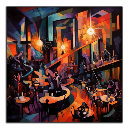 Music Collection | 20's Jazz No.1 | Vibrant Art Deco Jazz Club Print on Art Cloth by Roderick Sebastiaan | ArtFrame