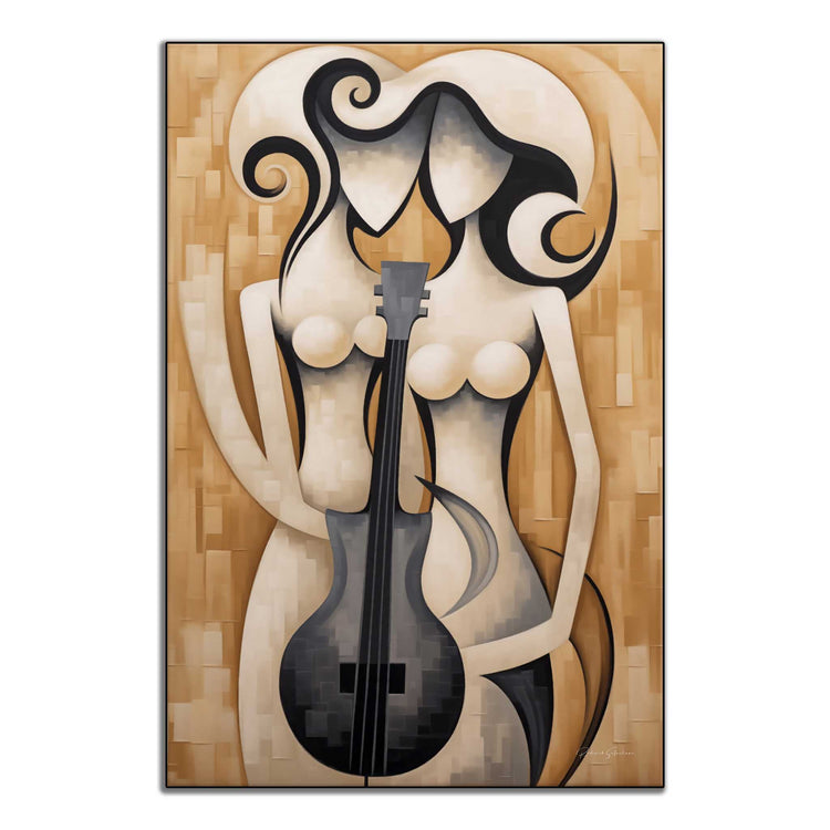 Music Collection | Melodic Contours | Abstract Cubist Cello Figure on Modern Art Cloth by Roderick Sebastiaan | ArtFrame_b2d5ffae-8c6b-495e-ad3e-57a7db738dd7