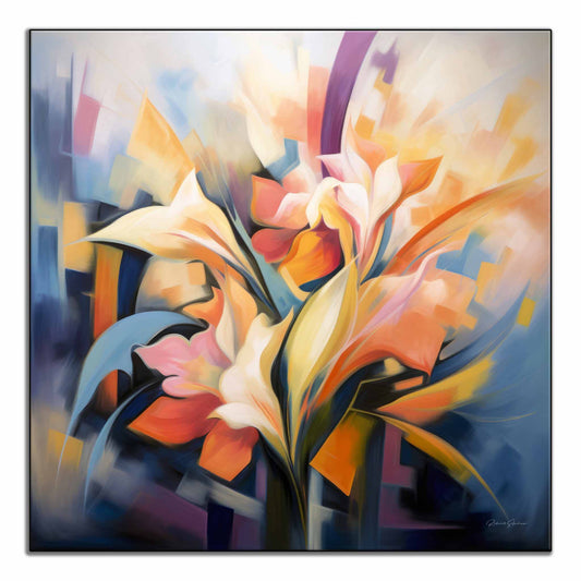 Botanical Collection | Petali di Fantasia | Colourful Flower Abstraction on Special Art Cloth by Roderick Sebastiaan | ArtFrame_d7948a54-3680-4d07-9c09-94cfa4656b4c