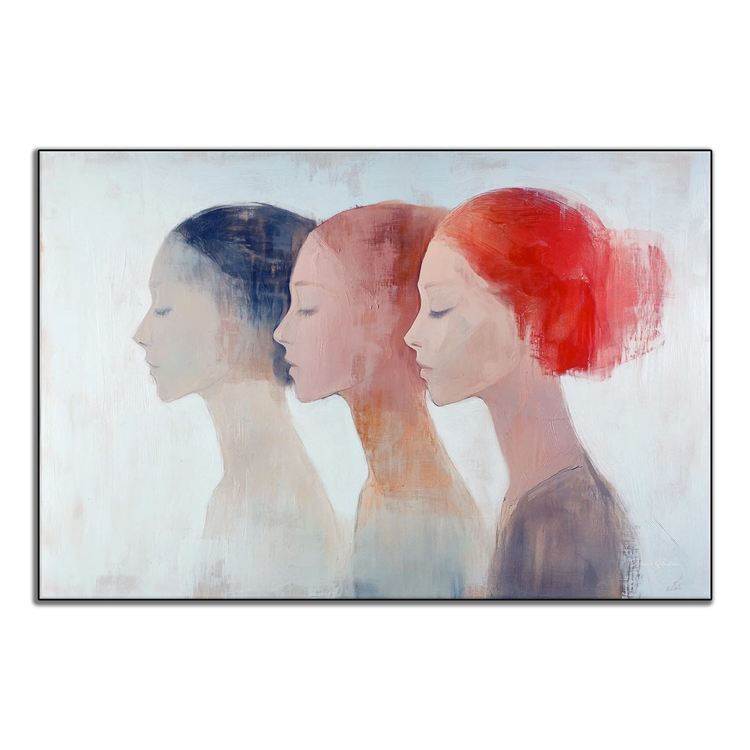 Feminine Collection | "Shifting Identities | Subtle Portrait Trio in Soft Tones and Red Accent" by Roderick Sebastiaan | ArtFrame_ee57828c-63fa-470d-8d00-e7a886d48336