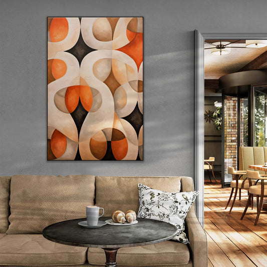 Abstract Collection | Alabaster & Amber | Harmony in Organic Abstraction on Art Cloth by Roderick Sebastiaan | BeautifulAbstractedPaintinginCafeWithSofaAndTable_8399ce15-7956-402c-9bb0-f2cbdcfd0cf9