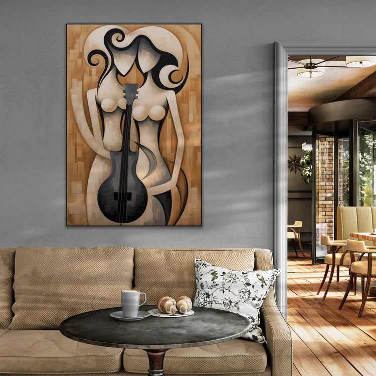 Melodic Contours | Abstract Cubist Cello Figure on Modern Art Cloth