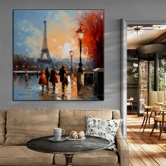 Geography Collection | Autumn in Paris | Warm Glow on the City of Lights by Roderick Sebastiaan | BeautifulAbstractedPaintinginCafeWithSofaAndTable_d9f21c32-bba9-428b-b19f-87abb7f6ab5f