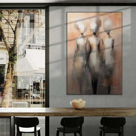 Feminine Collection | Fade to Unity | Contemporary Figures Blending into Unity Art Print by Roderick Sebastiaan | BeautifulAbstractedPaintinginCityCafeWithWindowViews_1d856c5d-24a7-41be-a9ae-143e68650340