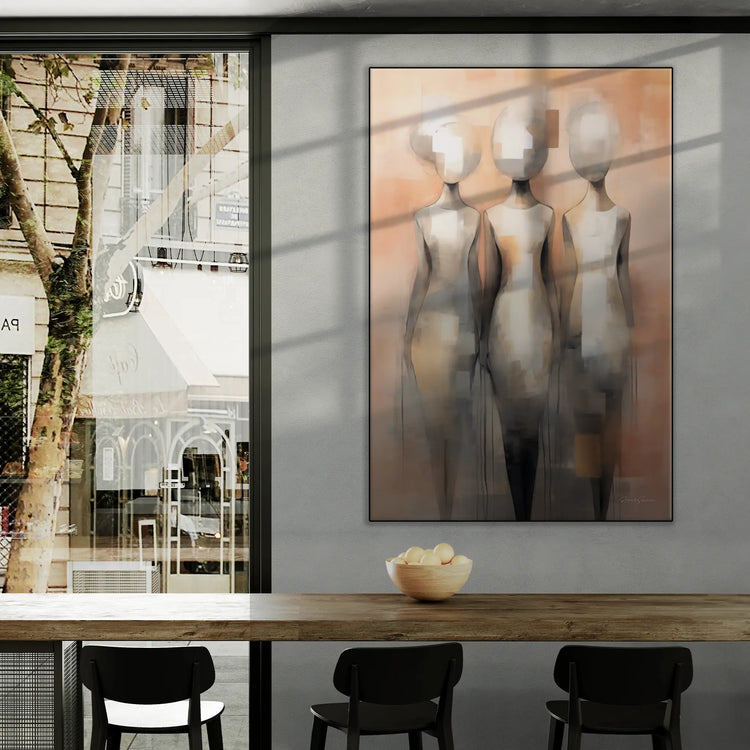 Feminine Collection | Fade to Unity | Contemporary Figures Blending into Unity Art Print by Roderick Sebastiaan | BeautifulAbstractedPaintinginCityCafeWithWindowViews_1d856c5d-24a7-41be-a9ae-143e68650340