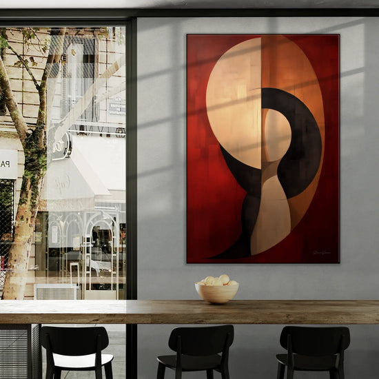 Abstract Collection | Crimson Dance | Fiery Red Abstract Dance on Modern Art Frame by Roderick Sebastiaan | BeautifulAbstractedPaintinginCityCafeWithWindowViews_999a79c6-5ec0-4f68-a892-a872b984596d