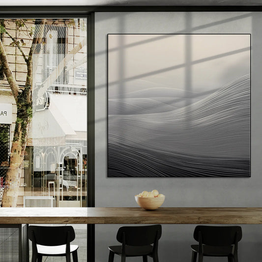 Minimalism Collection | Fading Echoes | Elegant Minimalist Dune Landscape Art for Modern Spaces by Roderick Sebastiaan | BeautifulAbstractedPaintinginCityCafeWithWindowViews_a5ffbea7-660e-4ef6-85c2-0ff0b44b9c04