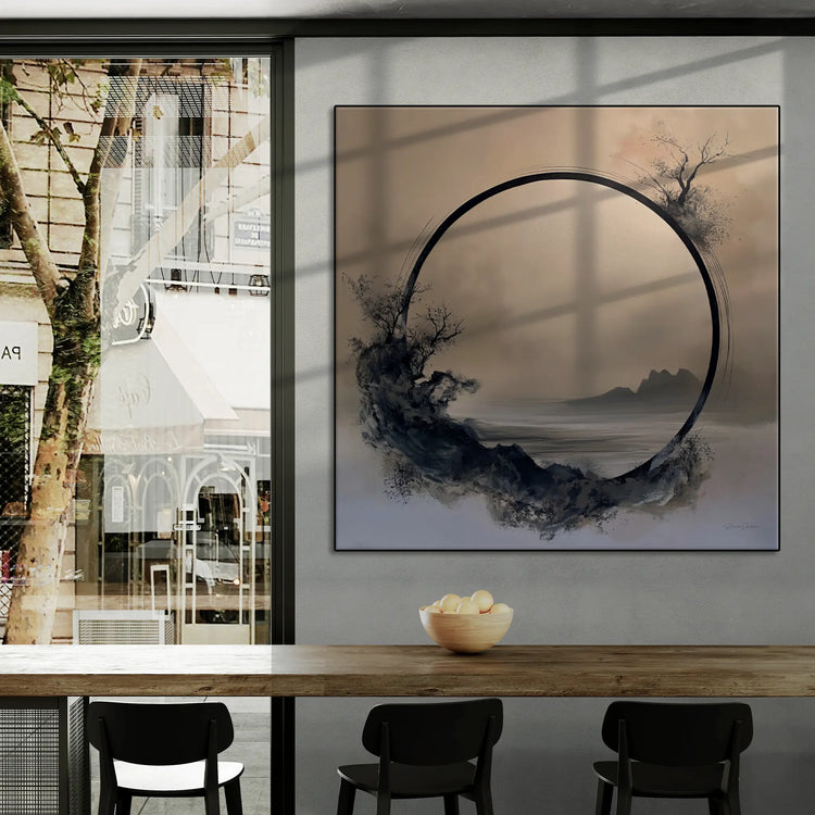 Monochrome Oasis | Tranquil Minimalist Zen Circle in Grayscale Art Print