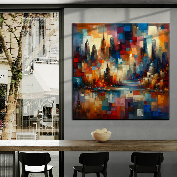 Journey Around the World | Colourful Urban Mosaic on Art Cloth and Frame