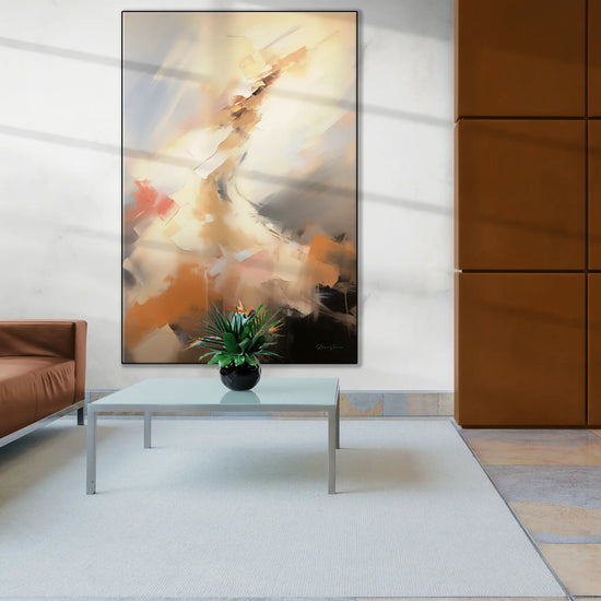 Abstract Collection | Ascension | Dynamic Abstract Movement of the Soul in Warm Tones by Roderick Sebastiaan | BeautifulAbstractedPaintinginHotelLobbyWithCeramicFeatureWall_d46529c2-2ea5-47b2-b39b-7db30babcda3