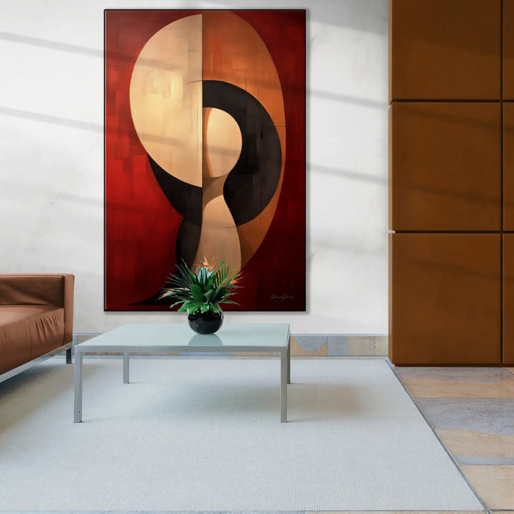 Abstract Collection | Crimson Dance | Fiery Red Abstract Dance on Modern Art Frame by Roderick Sebastiaan | BeautifulAbstractedPaintinginHotelLobbyWithCeramicFeatureWall_fa5155e6-2b10-4c6a-9728-8364622c2490