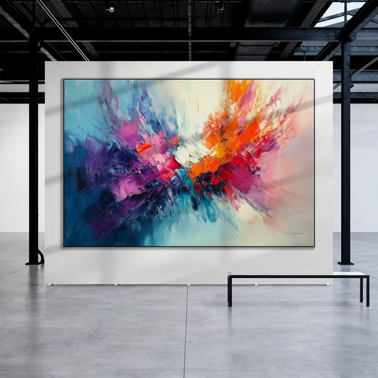 Abstract Collection | Fires of Renewal | Dynamic Abstract Burst in Vivid Hues of Orange and Purple by Roderick Sebastiaan | BeautifulAbstractedPaintinginIndustrialStyleArtGallery