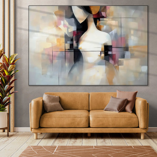 Surrealism Collection | Unspoken Dialogues | Abstract Cubist Female Silhouette with Soft Contrasts by Roderick Sebastiaan | BeautifulAbstractedPaintinginLargeBrightLivingRoom_1cbadc41-4e29-48fc-b940-73292de366fe