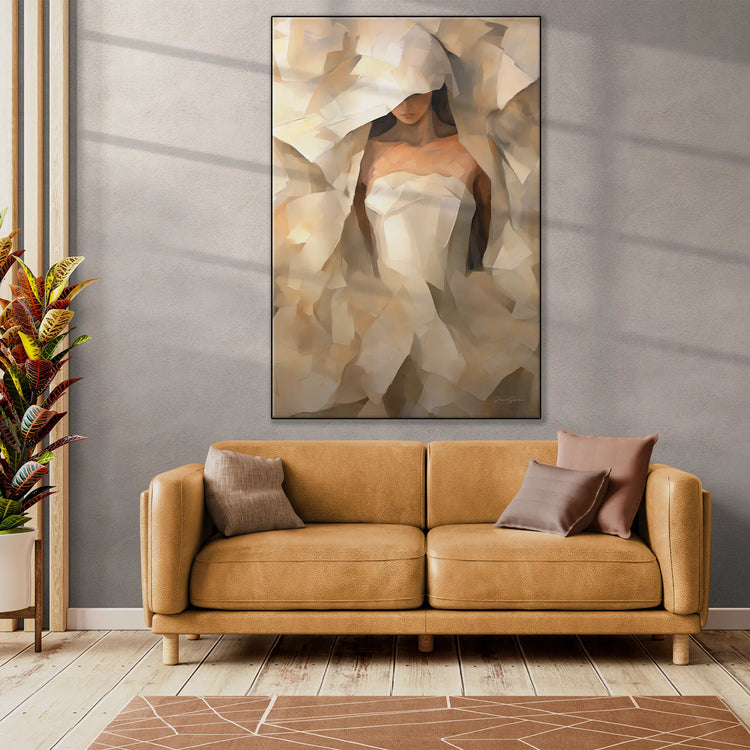 Feminine Collection | Beyond the Veil | Mystical Abstract Portrait in Modern Art Frame by Roderick Sebastiaan | BeautifulAbstractedPaintinginLargeBrightLivingRoom_217823ab-c914-48cb-995d-8188c1aa6061