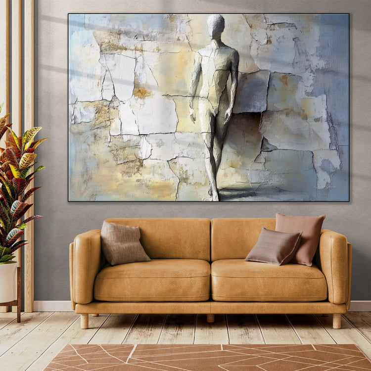 Male Collection | Breaking Through – Textured Look Abstract Wall Art with Stone-Like Background by Roderick Sebastiaan | BeautifulAbstractedPaintinginLargeBrightLivingRoom