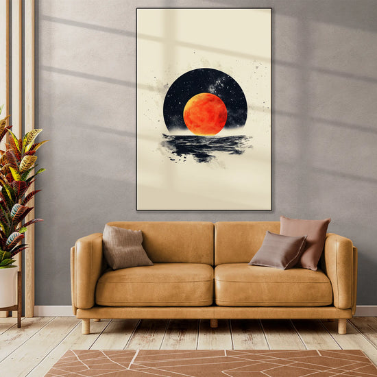 Minimalism Collection | Blood Moon Tide | Mystical Red Moon Seascape Art Print by Roderick Sebastiaan | BeautifulAbstractedPaintinginLargeBrightLivingRoom_92be5f83-394c-447d-bc8a-43d30cc402cf