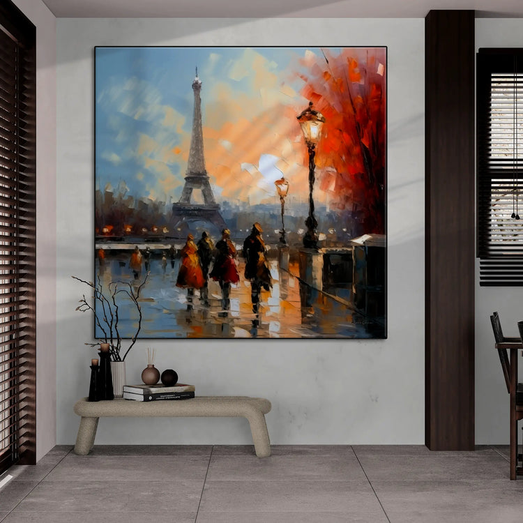 Geography Collection | Autumn in Paris | Warm Glow on the City of Lights by Roderick Sebastiaan | BeautifulAbstractedPaintinginOpenPlanRoomWithWoodAccents_3b19d66b-1e4a-4996-b03d-6a54760d1a2d