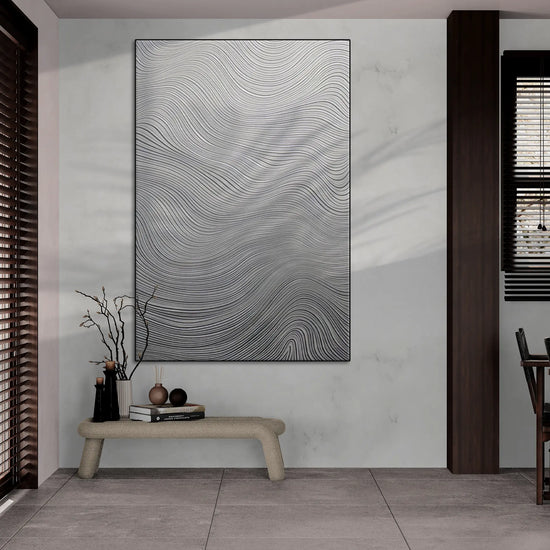 Minimalism Collection | Deserto d'Avorio | Soothing Zen Waves in Abstract Minimalism by Roderick Sebastiaan | BeautifulAbstractedPaintinginOpenPlanRoomWithWoodAccents_94f54d23-5dae-47e9-b7e1-4ba2bea6b33a