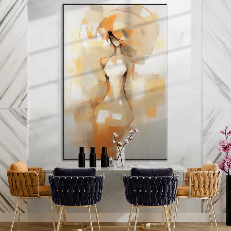 Silhouette in Sunlight | Radiant Sunlit Female Silhouette on Abstract Art cloth