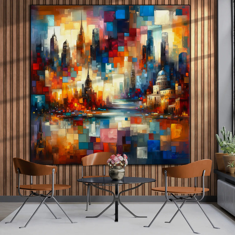 Journey Around the World | Colourful Urban Mosaic on Art Cloth and Frame