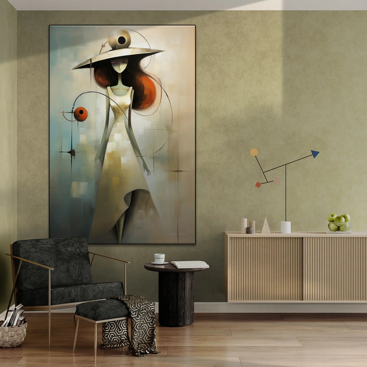 Feminine Collection | Fashion Fantasia | Artistic Graceful Elegance in a Surreal Style by Roderick Sebastiaan | BeautifulAbstractedPaintinginTrendyLivingRoomWithWallCabinet_0b584c0d-fbcd-4d3a-b10d-d210ce247d14